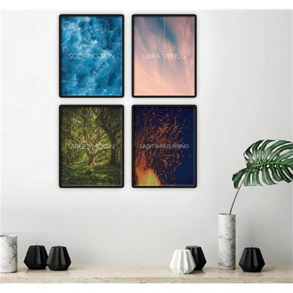 Astrology Zodiac Sign Placements Wall Art Set of 4 Prints